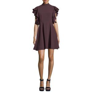 Cinq a Sept Wine Purple Ruffled Sleeve Reina Dress